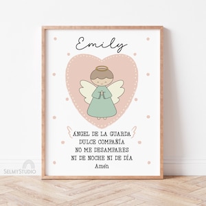 PRESENTE DE BATISMO personalizado para meninas, presente personalizado para impressão de anjo da guarda, presente exclusivo de batismo, presente personalizado para bebês, estampa de anjo da guarda