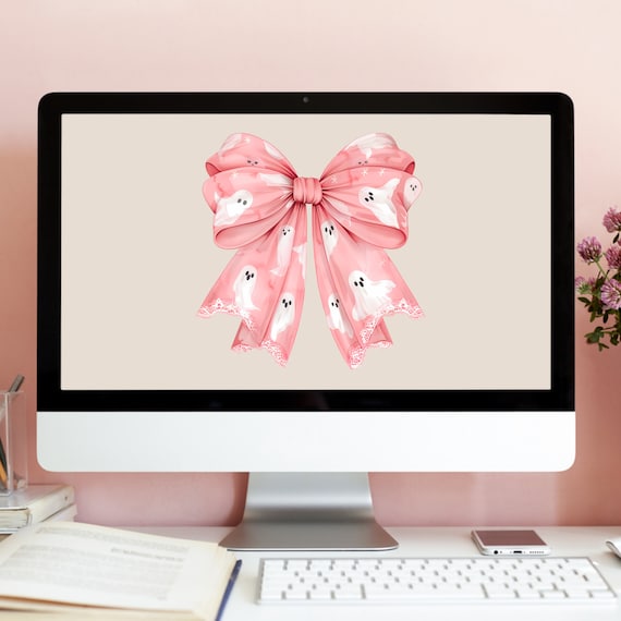 PINK HALLOWEEN  Computer Desktop Theme Background, COQUETTE Bow Desktop Wallpaper, Coquette Fall Wallpaper, Coquette Desktop, Mac Background