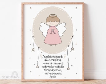 Guardian Angel Prayer Print, Spanish Catholic Nursery Decor (Digital Download)