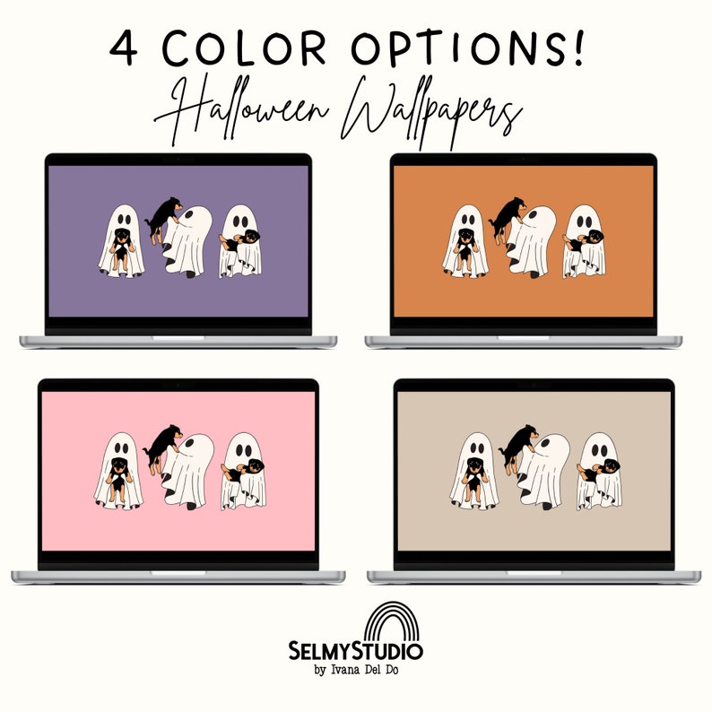 Cute Ghost WALLPAPER DESKTOP for Halloween, MacBook Wallpaper Aesthetic Background, Cute Halloween Wallpaper Laptop MacBook Wallpaper image 3
