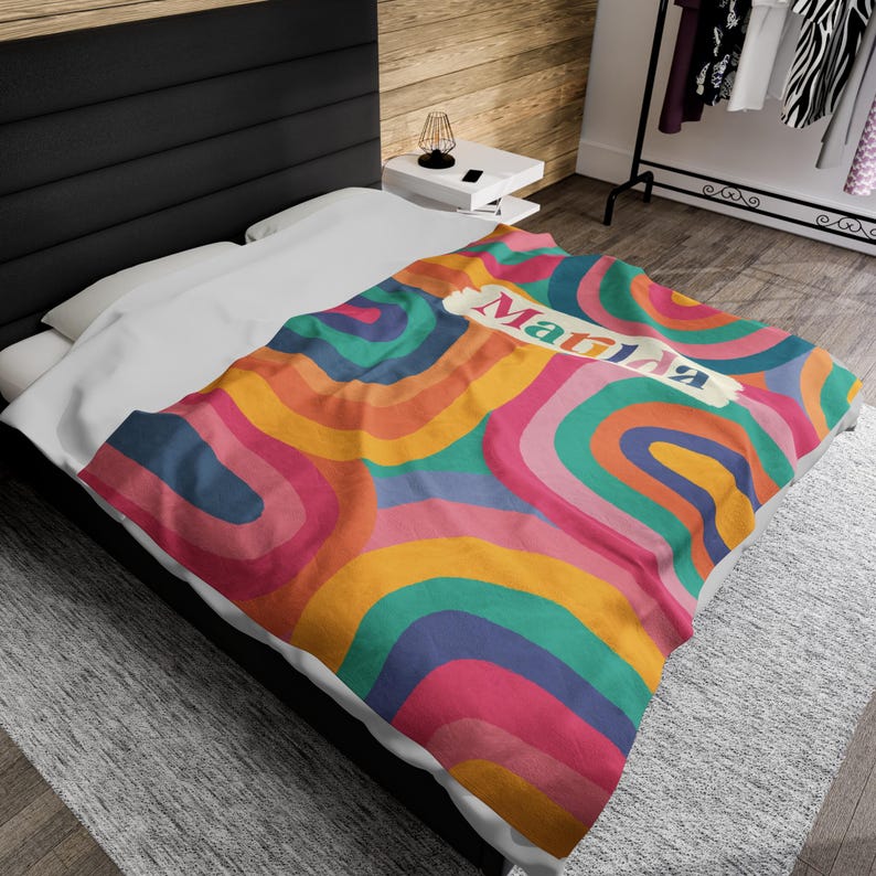 CUSTOM RAINBOW BLANKET Colorful Personalized Kids Name Blanket Colorful