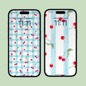 CARTA DA PARATI CILIEGIA A RIGHE Carta da parati a scacchi per telefono Ciliegie carine Carta da parati per iPhone Carta da parati femminile Carta da parati per telefono preppy Sfondo alla moda