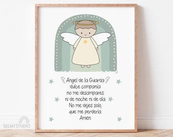 ANGEL de la GUARDA, Guardian Angel Prayer, Guardian Angel Print, Printable Wall Art Decor, Spanish Kids Art, Instant Download