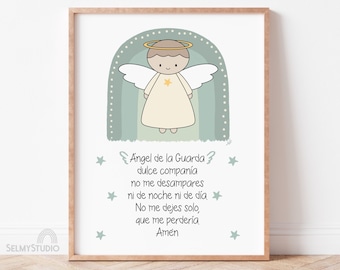 Guardian Angel Prayer Print: Spanish Kids Art, Catholic Nursery Decor (Digital Download)
