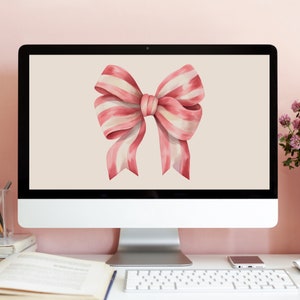 Coquette Bow Desktop Wallpaper Pink Balletcore Aesthetic Background Preppy College Computer Wallpaper