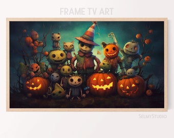 HALLOWEEN FRAME TV Art, Frame Tv Art, Cute Halloween Monsters, Halloween Pumpkin Decor, Spooky Art for Tv, Vintage Painting,Digital Download