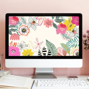 FLORAL DESKTOP WALLPAPER Flowers Laptop Modern Wallpaper Spring Aesthetic Background Digital Wallpaper, Instant Download