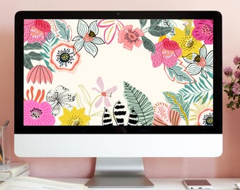 FONDO DE PANTALLA DE ESCRITORIO FLORAL Fondo de pantalla moderno con flores para computadora portátil Fondo de pantalla digital estético de primavera, descarga instantánea