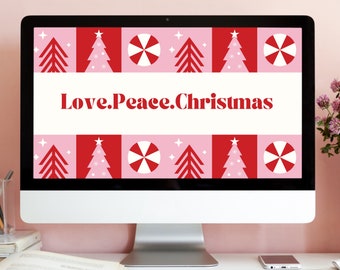 Christmas Wallpaper Desktop, Pink Christmas Laptop Background, MacBook Wallpaper Christmas, Instant Download