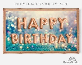 Samsung Frame Tv Art, Happy Birthday Frame TV Art, Digital Download, Gold Birthday Balloons Frame Digital, Birthday PartyDecor