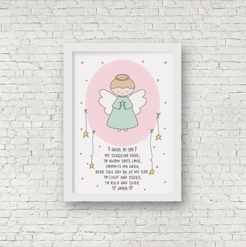 Angel of God prayer printable wall art. Catholic Prints. Etsy