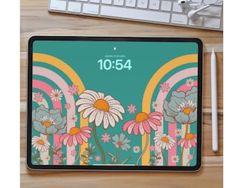 Retro Floral iPad Wallpaper – Groovy Rainbow Flowers (JPG File)