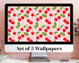 FONDO DE PANTALLA DE ESCRITORIO CEREZA Fondo de pantalla de escritorio Fresa Estética Rosa Lindo Fondo de pantalla Salvapantallas caprichoso Fondo de pantalla Computadora portátil
