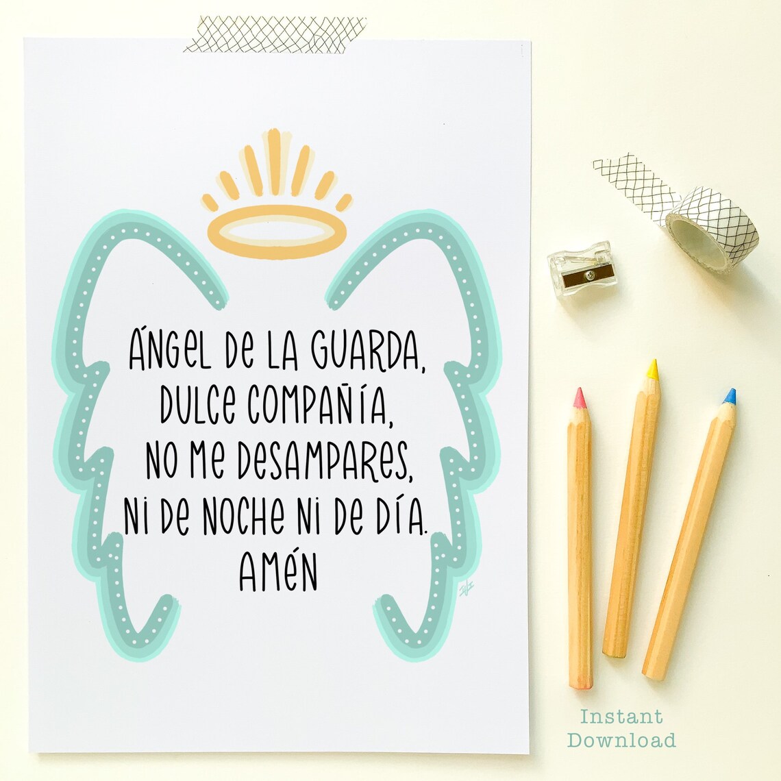 Spanish Guardian Angel Prayer Printable Wall Art Digital Etsy