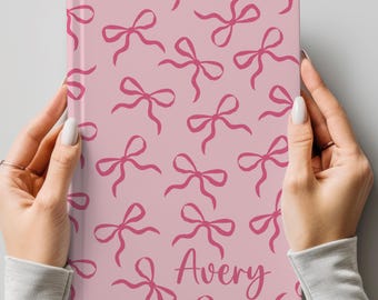 Personalized Pink Bow Journal Cute Aesthetic Custom  Notebook  for Toddlers Girls Gift Coquette Stationery Ribbon Diary Journal for Girls