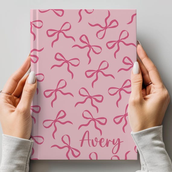 Personalized Pink Bow Journal Cute Aesthetic Custom  Notebook  for Toddlers Girls Gift Coquette Stationery Ribbon Diary Journal for Girls