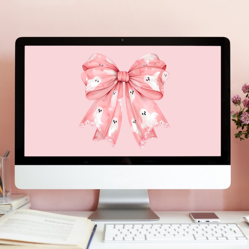 Pink Halloween Coquette Bow Desktop Wallpaper