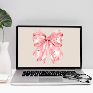 Pink Halloween Laptop Wallpaper Coquette Bow Aesthetic