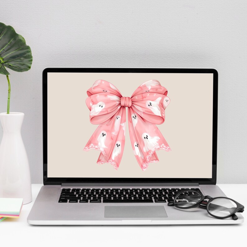 Pink Halloween Laptop Wallpaper Coquette Bow Aesthetic
