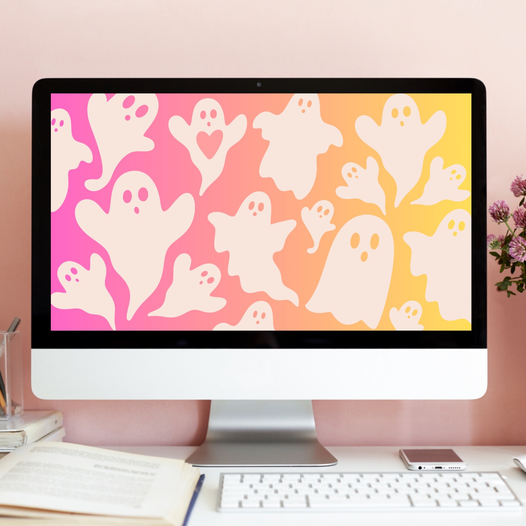DESKTOP WALLPAPER HALLOWEEN, Set of 2 Pastel Halloween Desktop & Laptop ...
