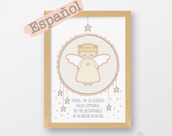 Guardian Angel Prayer Print, Spanish Nursery Decor (Digital Download)
