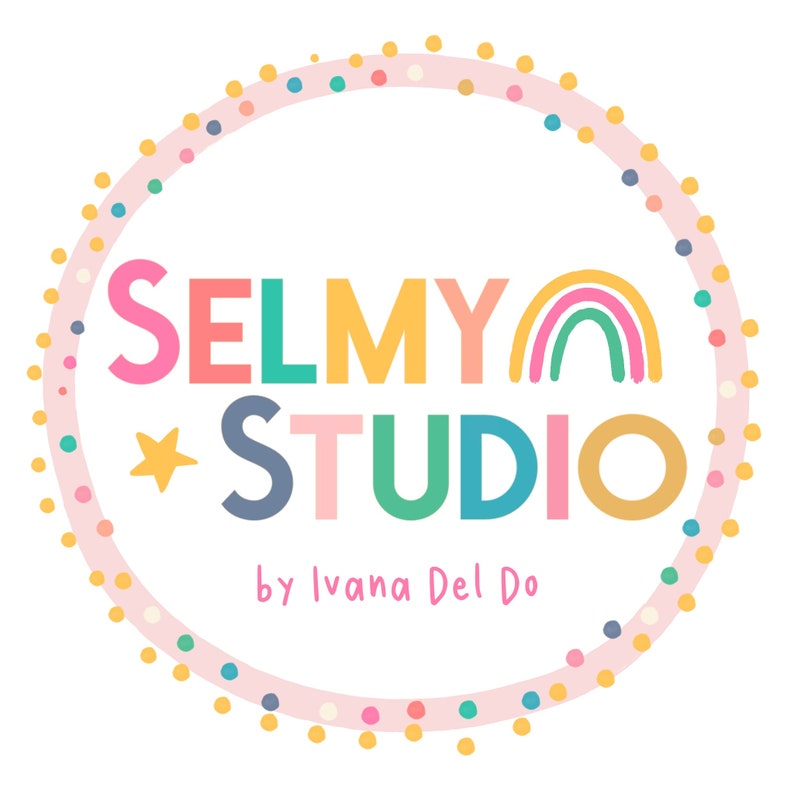 May include: A pink circle with yellow, blue, and white polka dots surrounds the text "SELMYA STUDIO" in colourful letters with a rainbow graphic. The text "by Ivana Del Do" appears below the logo.