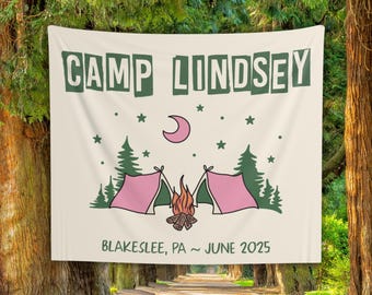 CAMP BACHELORETTE DECOR Banner  Personalized Flag Camping Bachelorette Party Decorations Photo Backdrop Custom Camp Bachelorette Tapestry