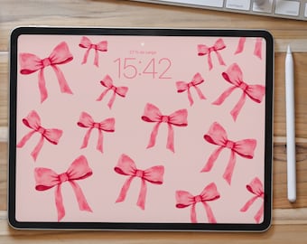 Pink Bow Coquette IPAD WALLPAPER, Pink Bow IPad Background, Girly Wallpaper, Balletcore Wallpaper IPad, Ribbon Wallpaper, Pink Bow Wallpaper