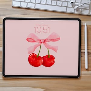Cherry Coquette Bow Aesthetic Sfondo per iPad, download digitale