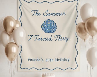 El verano en que cumplí treinta: telón de fondo para el 30 cumpleaños, pancarta personalizada con el nombre del cumpleaños.