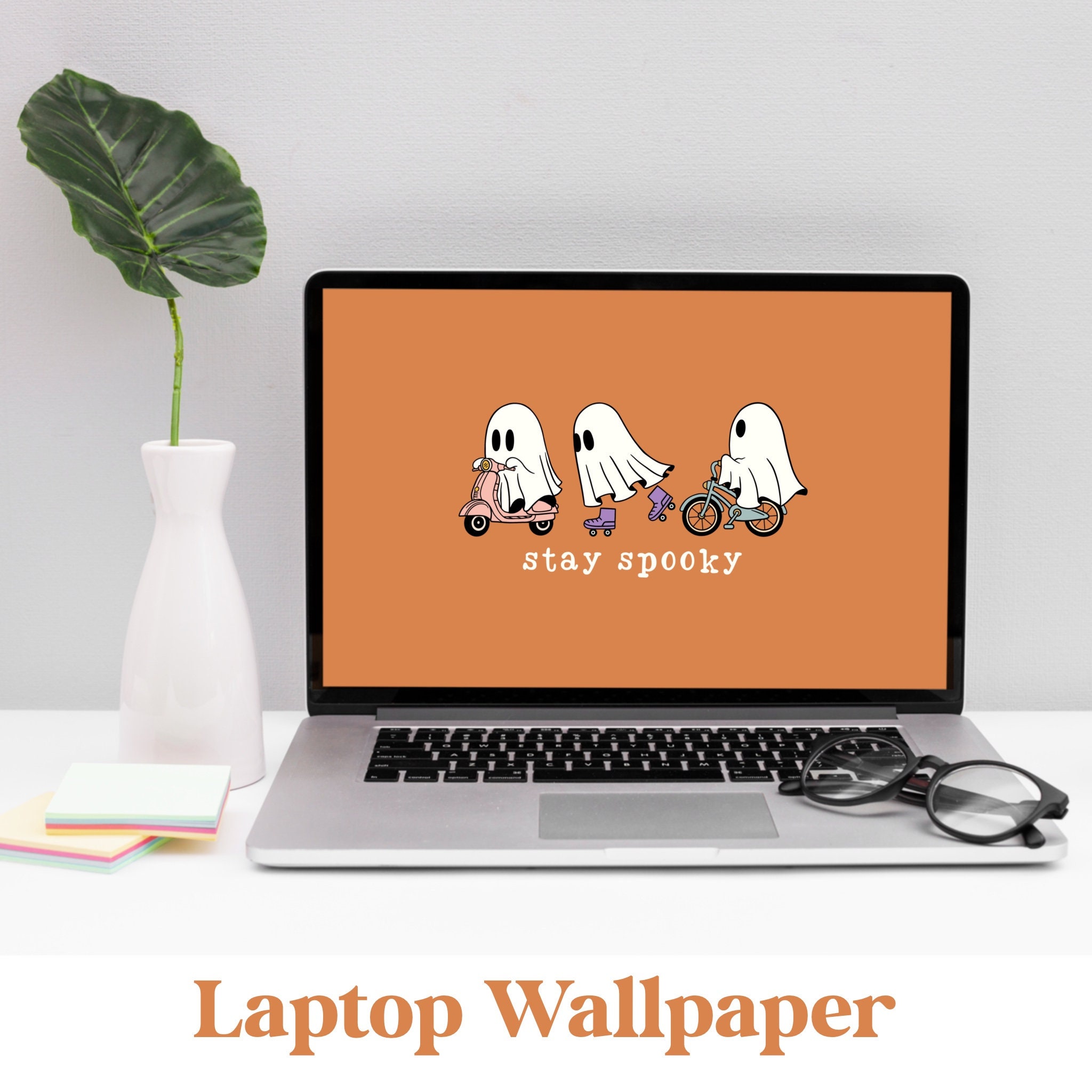 Halloween DESKTOP Wallpaper, Cute Ghosts Desktop Background, Aesthetic