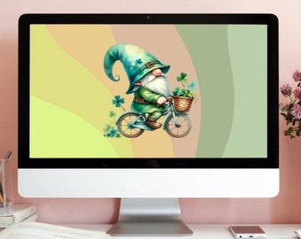 St PATRICKS DESKTOP Wallpaper, Irish Gnome Laptop Wallpaper, Aesthetic Mac Background, Cute Laptop Background, instant download