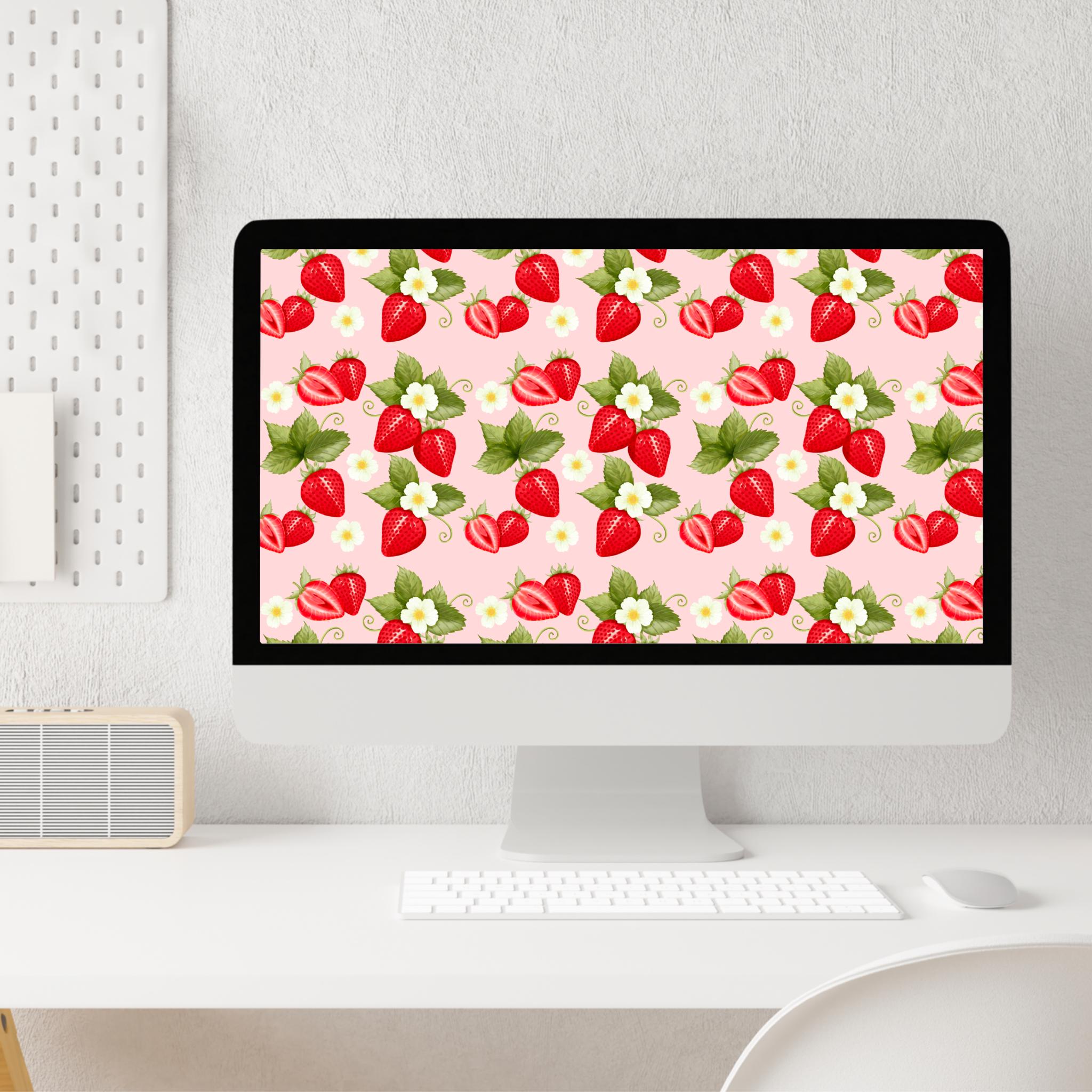 DESKTOP WALLPAPER CHERRY Desktop Wallpaper Strawberry Aesthetic Pink ...