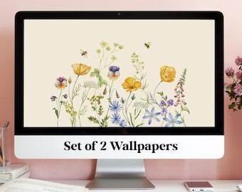 Desktop Wallpaper Wildflower Aesthetic Spring Background Flowers Laptop Floral Wallpaper Digital Download