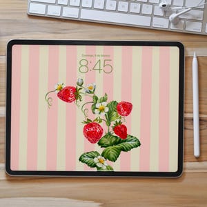 SFONDO PER IPAD FRAGOLA Sfondo per iPad fragola Sfondo per iPad a strisce rosa Sfondo preppy per iPad Sfondo a tema fragola Sfondo rosa alla moda