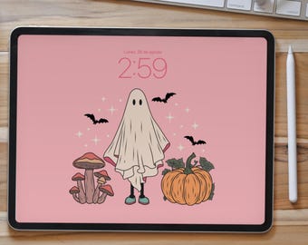 Papel de parede de Halloween para iPad Papel de parede de OUTONO para iPad Papel de parede estético rosa para HALLOWEEN, papel de parede para tablet de outono, fundo fofo para iPad, iPad assustador