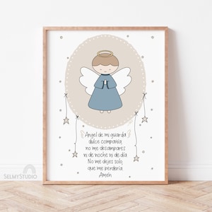 Arte de pared imprimible del ángel de la guarda, regalo de niño católico, regalo de bautismo católico, baby shower católico, descarga instantánea, ángel de la guarda