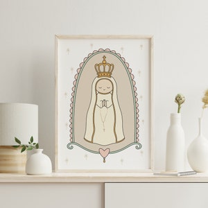 Cute illustration of Our Lady of Fatima, Hand Illustrated Religious Art, Printable Poster, Digital Download