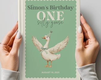Custom ONE SILLY GOOSE Birthday Guest Book Letters to Baby Personalized Baby Memory Book Goose Boy Girl Silly Goose Theme Birthday Letters