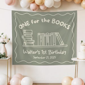 ONE for the BOOKS Birthday Decorations Custom Banner Book Themed 1st Birthday Decor Library Theme Backdrop  Welcome Sign Storybook Birthday