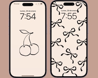 BOW PHONE WALLPAPER Cherry Coquette Bow Aesthetic phone Wallpaper Trending Background iphone wallpaper Digital download ScreenSaver