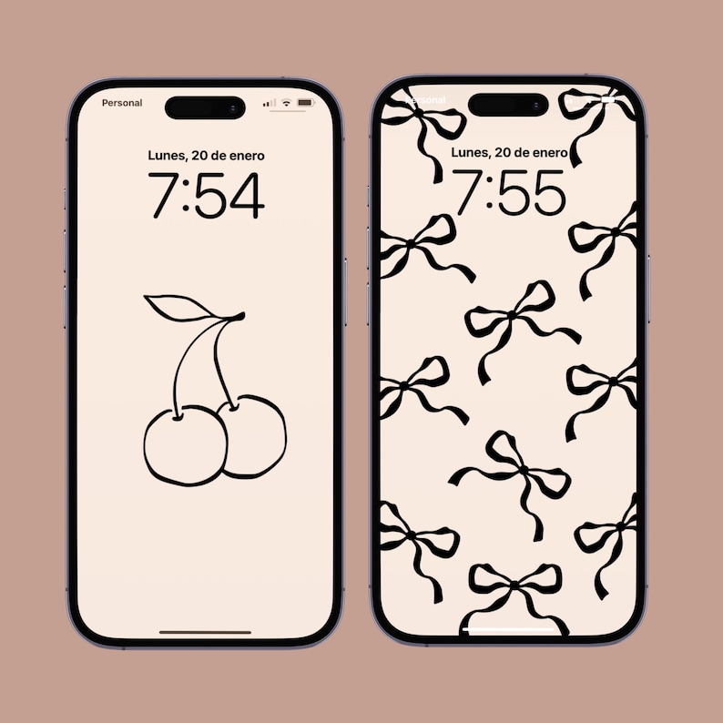 Minimalist cherry phone wallpaper with hand-drawn black outlines on a neutral beige background.