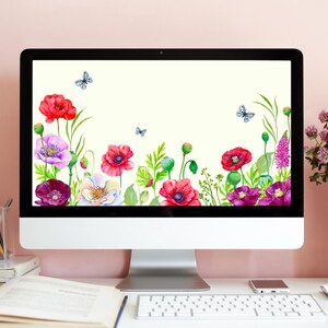 Floral Desktop Wallpaper Spring Aesthetic Flower Desktop Wallpaper Background Laptop Digital Wallpaper Download