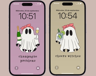 FONDO DE PANTALLA PARA TELÉFONO DE HALLOWEEN Fantasma Fondo de pantalla de otoño para iPhone Estética espeluznante para teléfono Lindo fondo de pantalla estético de Halloween Fondo de pantalla digital de Halloween