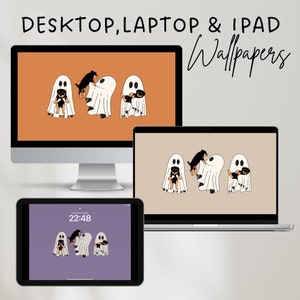 Cute Ghost WALLPAPER DESKTOP for Halloween, MacBook Wallpaper Aesthetic Background, Cute Halloween Wallpaper Laptop MacBook Wallpaper image 5