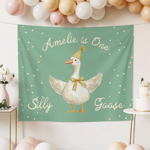 ONE SILLY GOOSE Birthday Personalized Banner Birthday Silly Goose Party Decoration Photo Backdrop Goose Custom Banner First Birthday Sign
