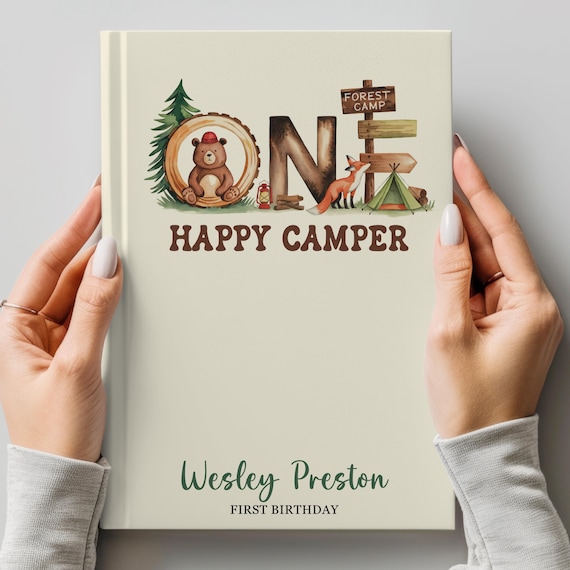 One Happy Camper Birthday Party Guest Book Personalized Camping 1st Birthday Letters Book Woodland Party Decoration Camper Baby Memory Book