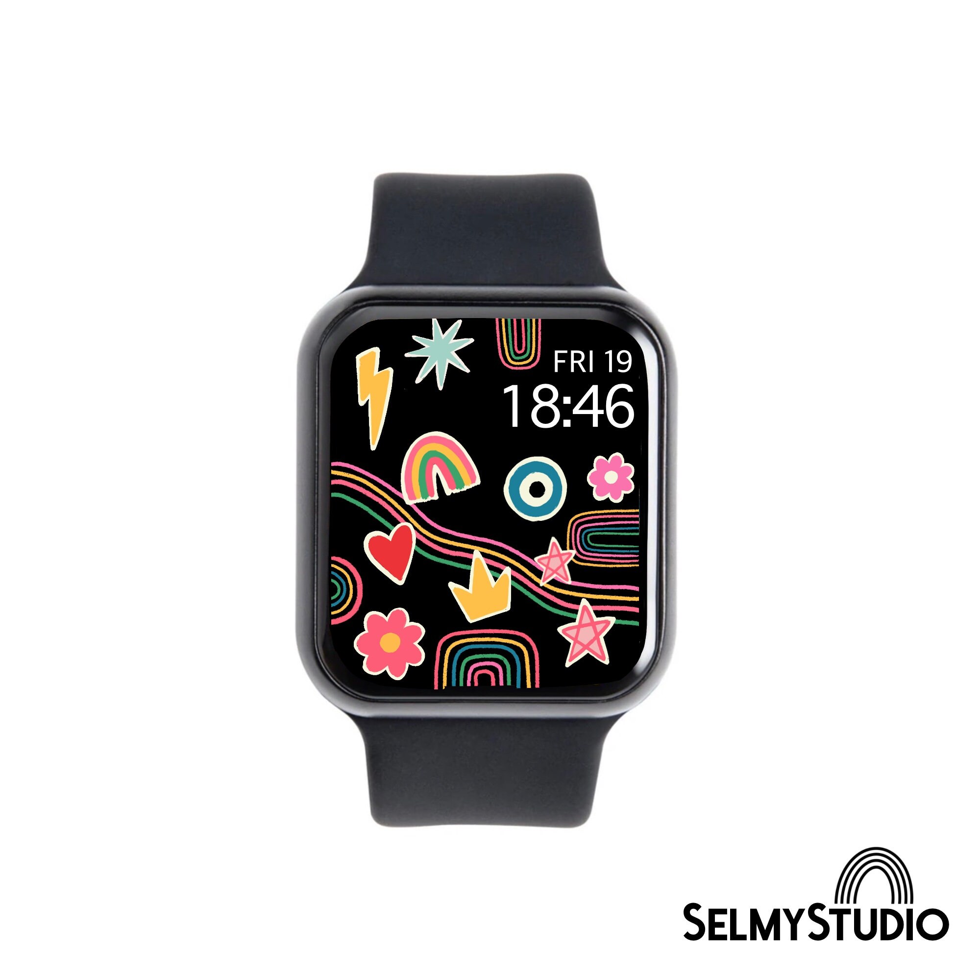 レインボー Apple Watch 壁紙、手描きデジタルダウンロード - Etsy 日本