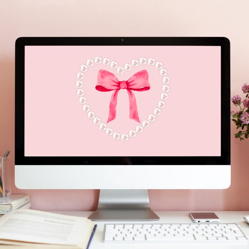 COQUETTE Aesthetic WALLPAPER Pink Bow DESKTOP Wallpaper Coquette Aesthetic Pink Wallpaper Laptop Background Instant Download Girly wallpaper image 7