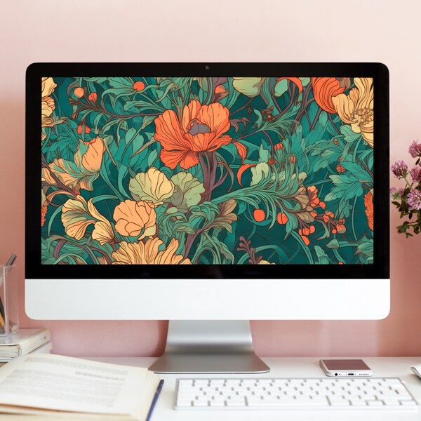AESTHETIC FLORAL DESKTOP Theme, Wallpaper Background, Botanical Desktop Laptop Wallpaper, Instant Download